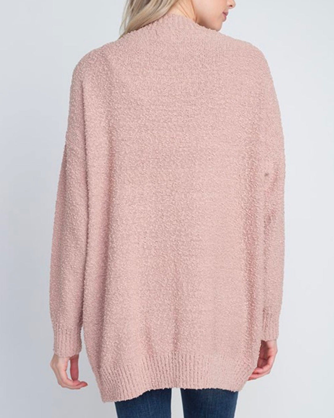 Open Fuzzy Cardigan with Pockets in Dusty Pink
