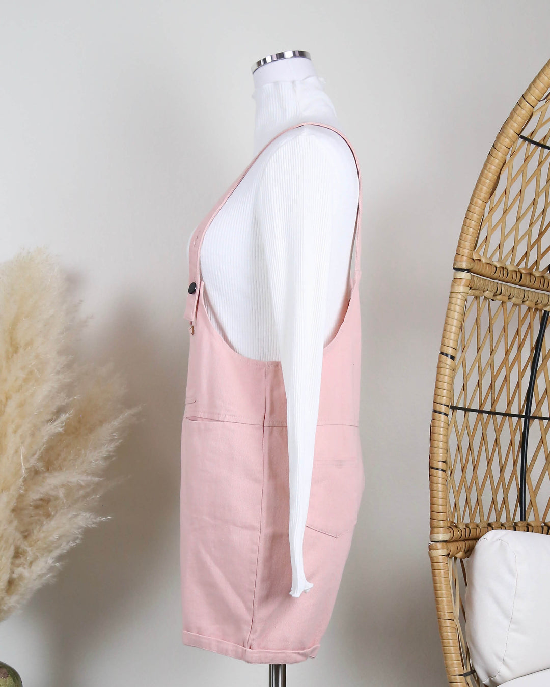 Over It Shortall Overalls in Pink Denim