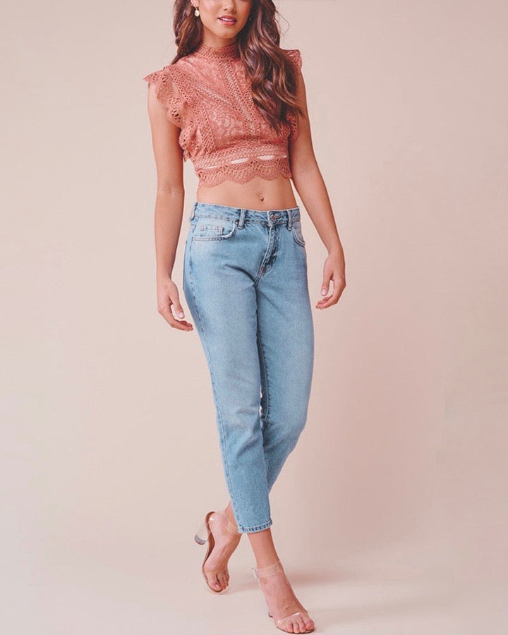Paris Sleeveless Lace Crop Top in Rose