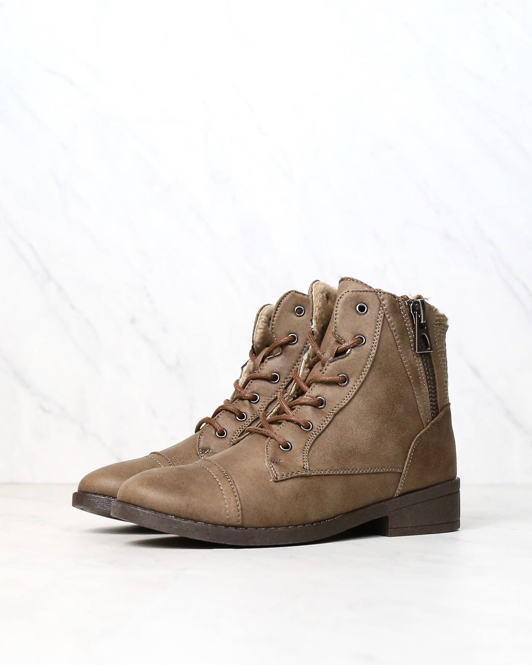 Brielle Ankle Sweater Booties with Side Zippers in Taupe