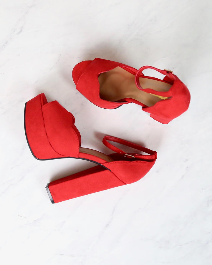 Red Suede Ankle Strap High Heel Sandals