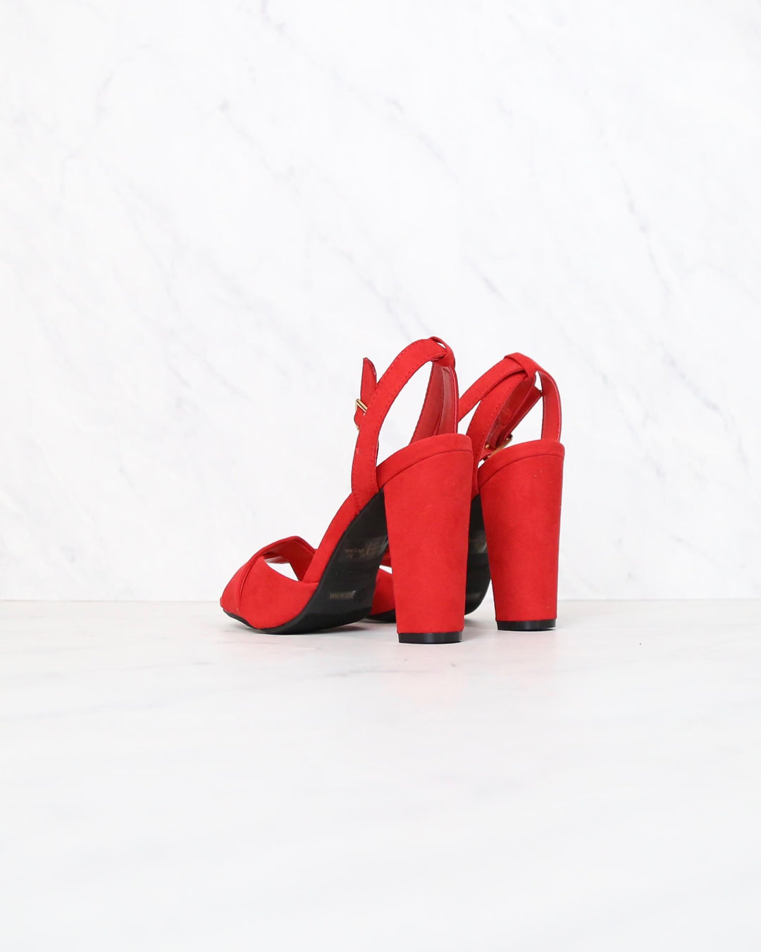 Red Suede Front Knot Ankle Strap Heels