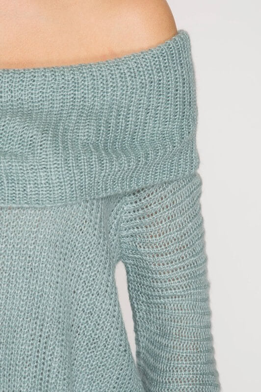 Long Sleeve Off the Shoulder Sweater in Slate Blue