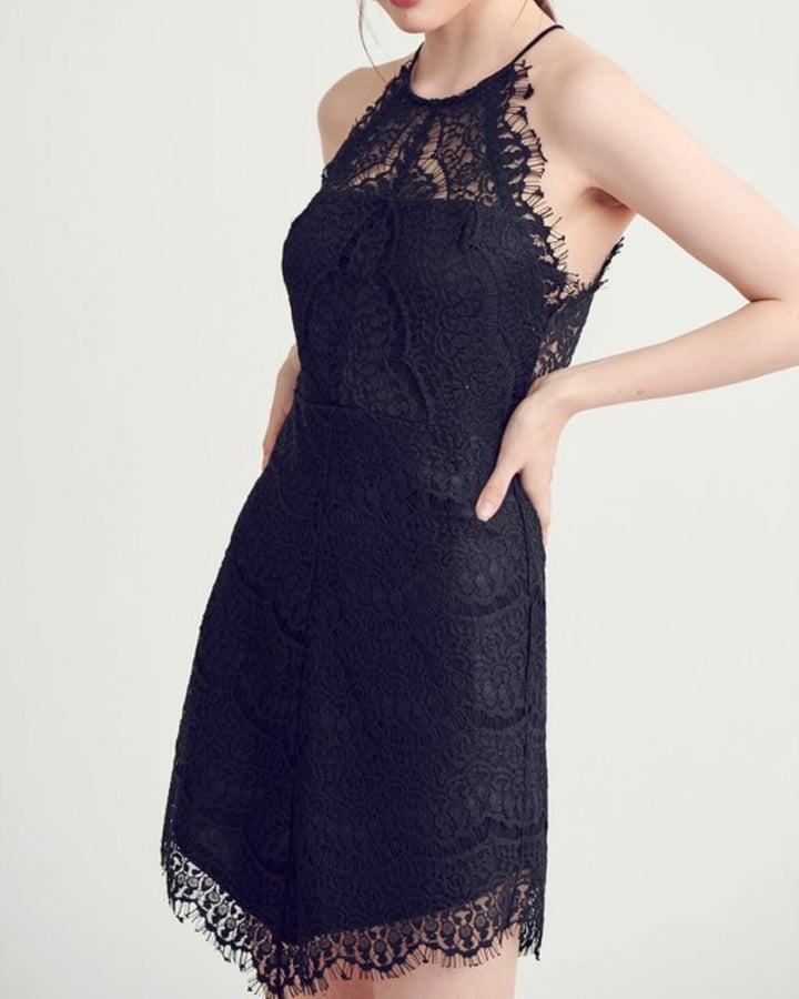 Sleeveless Halter Lace Mini Dress - More Colors