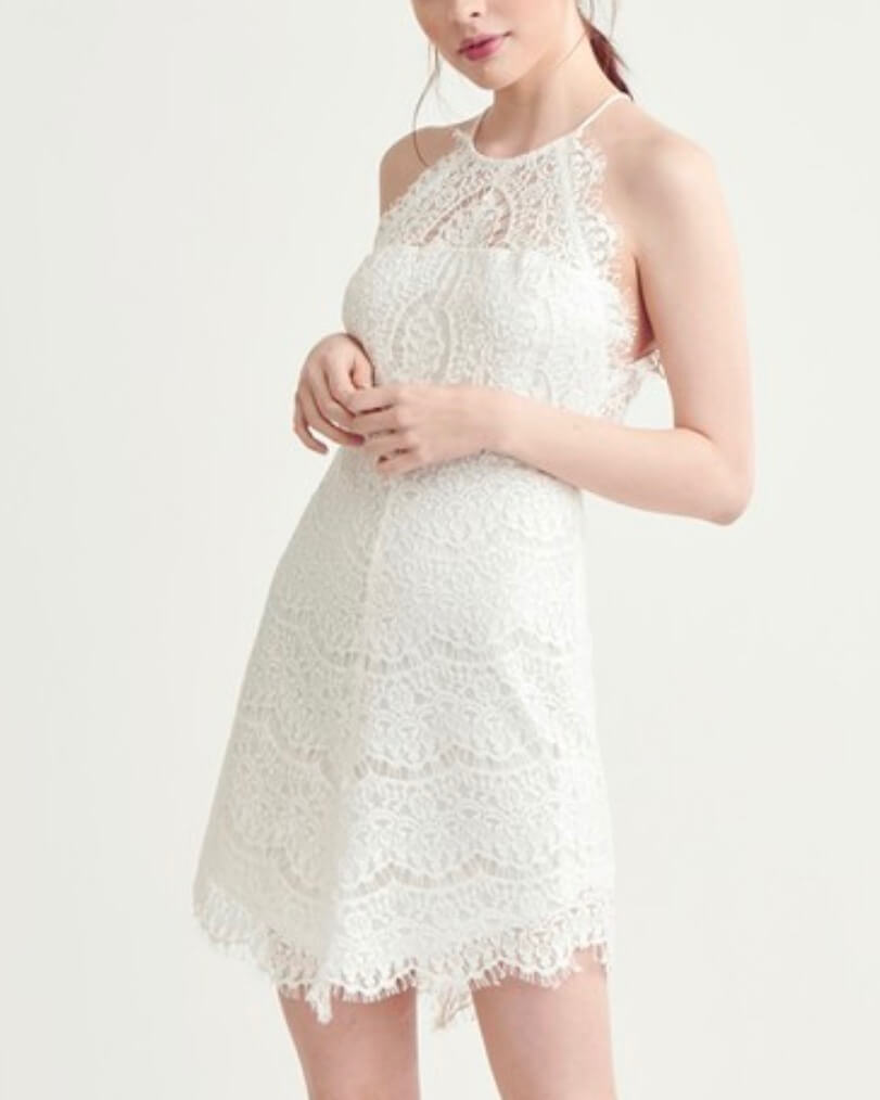 Sleeveless Halter Lace Mini Dress - More Colors
