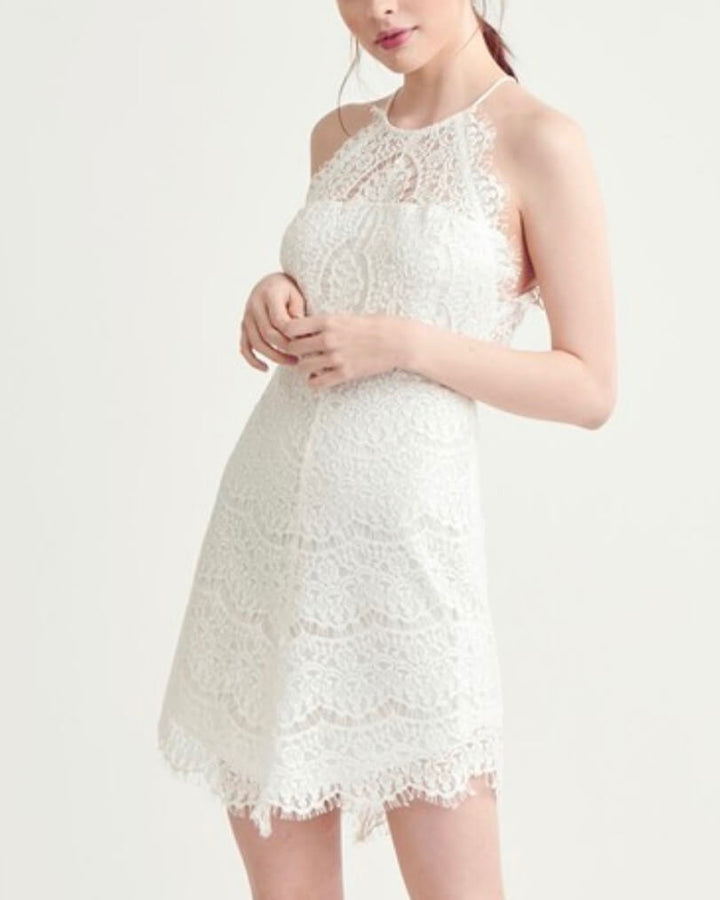 Sleeveless Halter Lace Mini Dress - More Colors