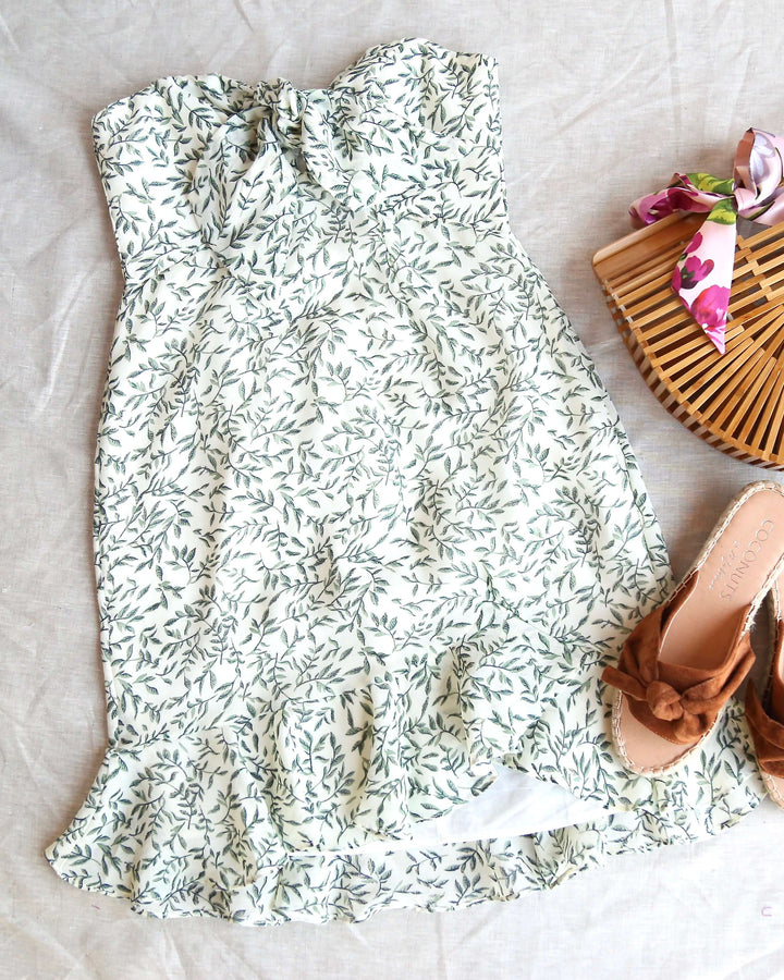 Goddess Leaf Print Mini Dress in Sage