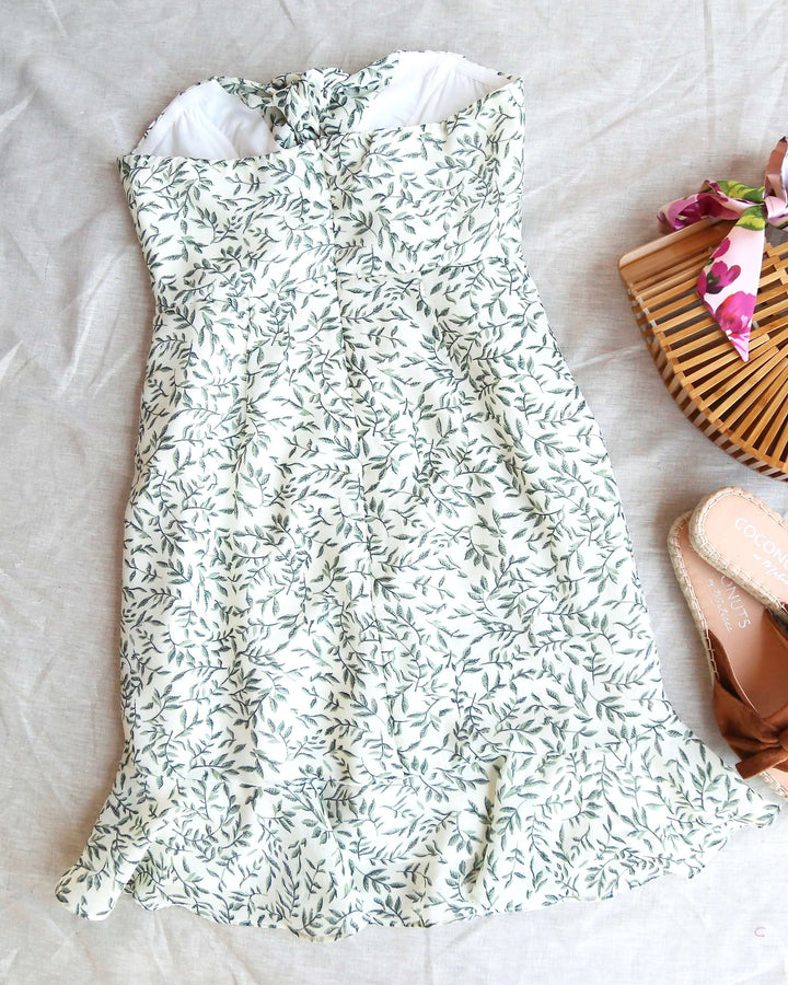 Goddess Leaf Print Mini Dress in Sage