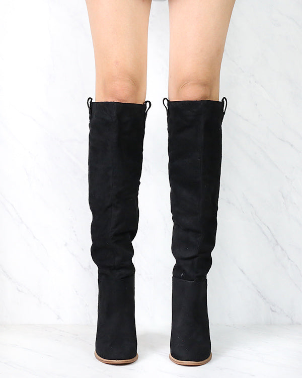 Saint Slouch Box Cut Knee High Suede Block Heel Boot