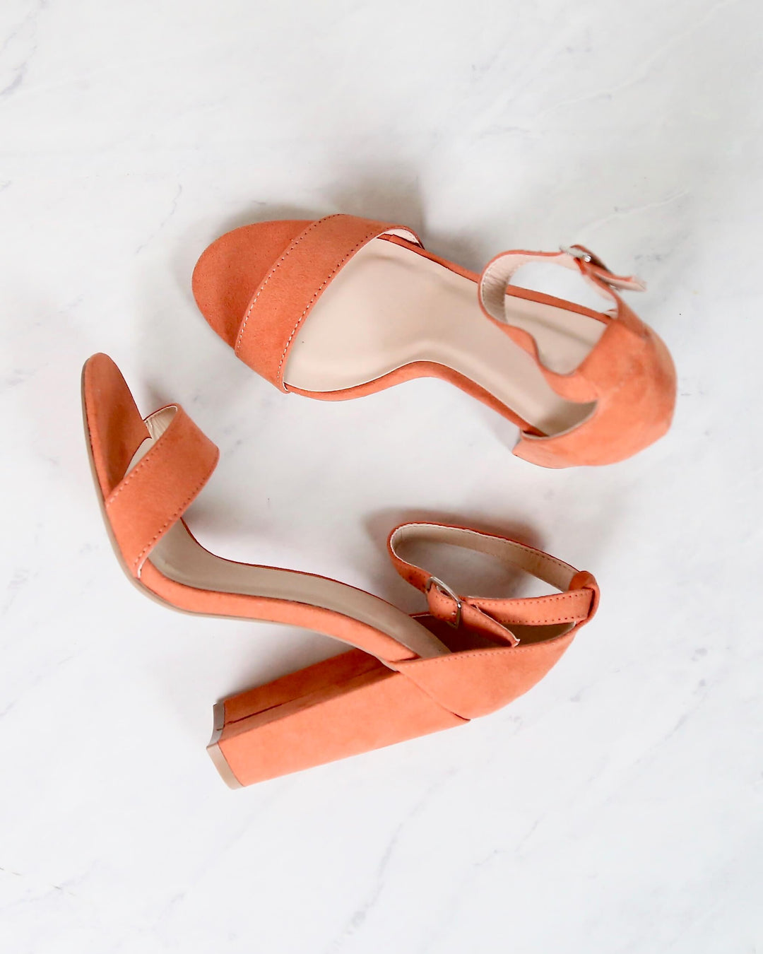 Sassy Ankle Strap Chunky Heels in Ash Coral Suede cashmere-01 ash coral