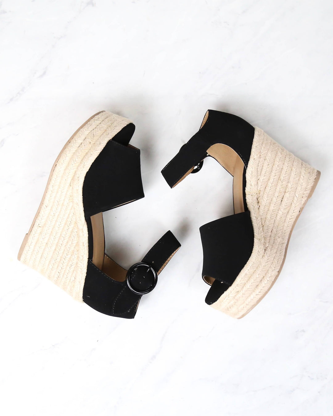 Sassy Espadrille Wedges in Black Suede