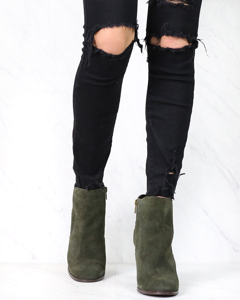 Sbicca - Lorenza - Suede Leather Ankle Booties - Forest Green