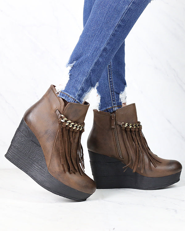 Sbicca Vintage Collection - Zepp Wedge Fringe Ankle Bootie in More Colors