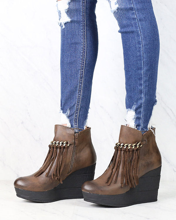 Sbicca Vintage Collection - Zepp Wedge Fringe Ankle Bootie in More Colors
