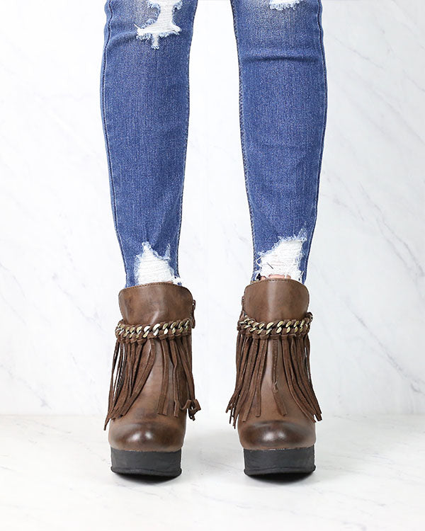 Sbicca Vintage Collection - Zepp Wedge Fringe Ankle Bootie in More Colors