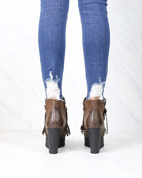 Sbicca Vintage Collection - Zepp Wedge Fringe Ankle Bootie in More Colors