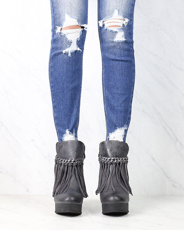 Sbicca Vintage Collection - Zepp Wedge Fringe Ankle Bootie in More Colors