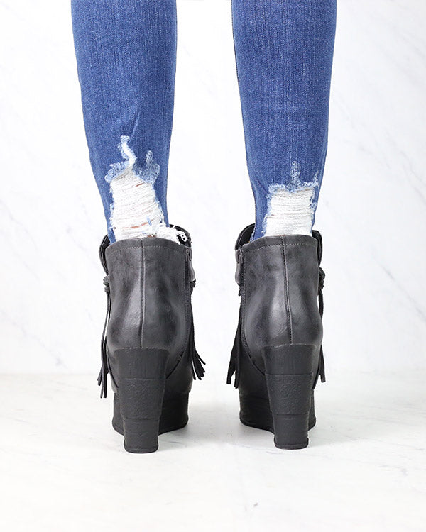 Sbicca Vintage Collection - Zepp Wedge Fringe Ankle Bootie in More Colors