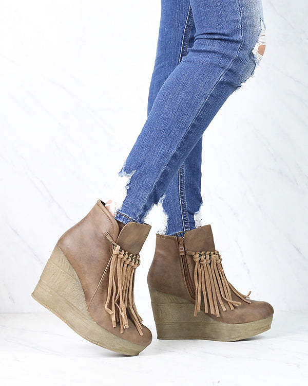 Sbicca Vintage Collection - Zepp Wedge Fringe Ankle Bootie in More Colors