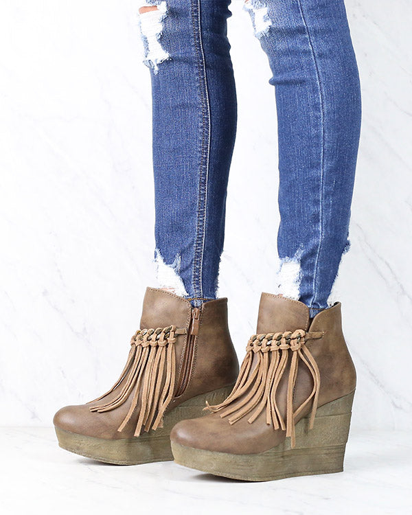 Sbicca Vintage Collection - Zepp Wedge Fringe Ankle Bootie in More Colors