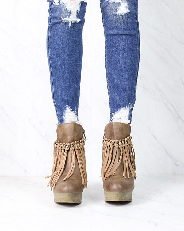 Sbicca Vintage Collection - Zepp Wedge Fringe Ankle Bootie in More Colors