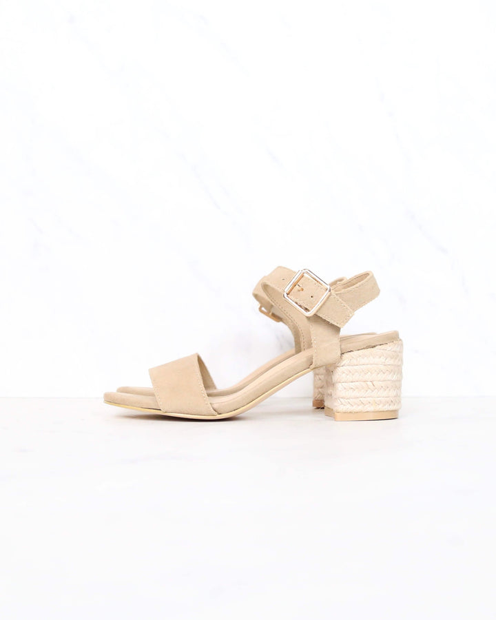 Sbicca - Whirlaway Beige Suede Leather Ankle Strap Jute Heels