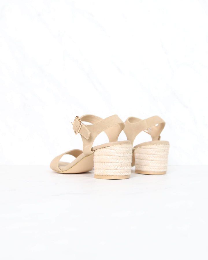 Sbicca - Whirlaway Beige Suede Leather Ankle Strap Jute Heels