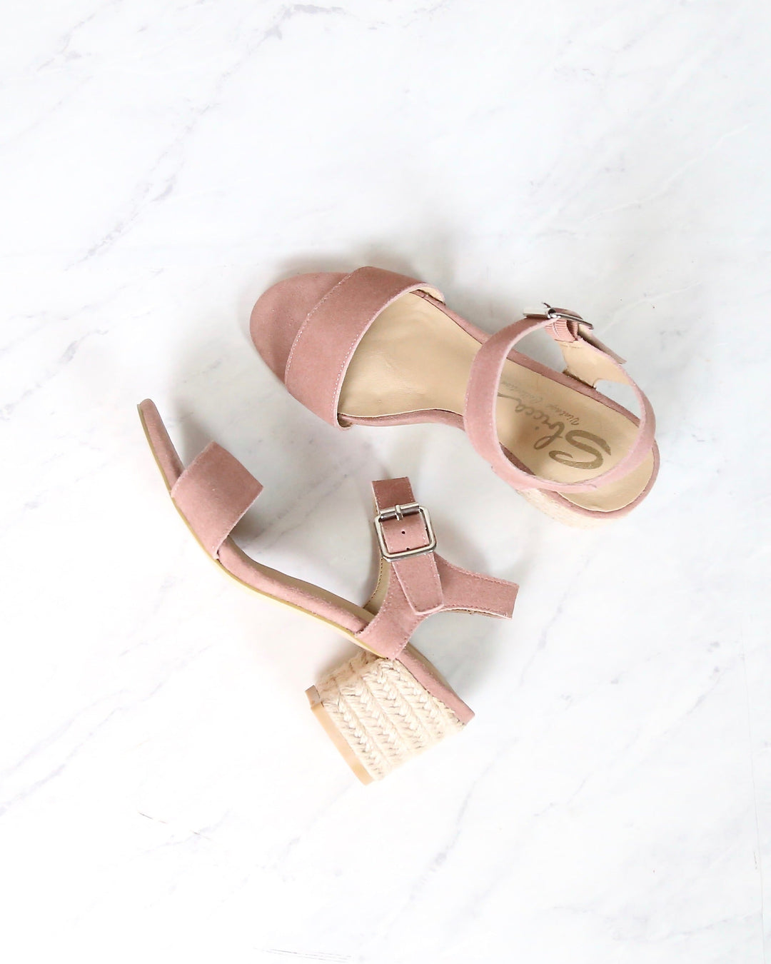 Sbicca - Whirlaway Blush Suede Leather Ankle Strap Jute Heels