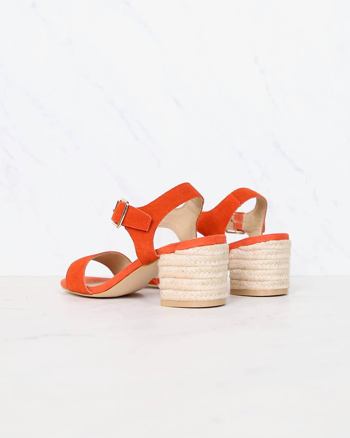 Sbicca - Whirlaway Burnt Orange Suede Leather Ankle Strap Jute Heels