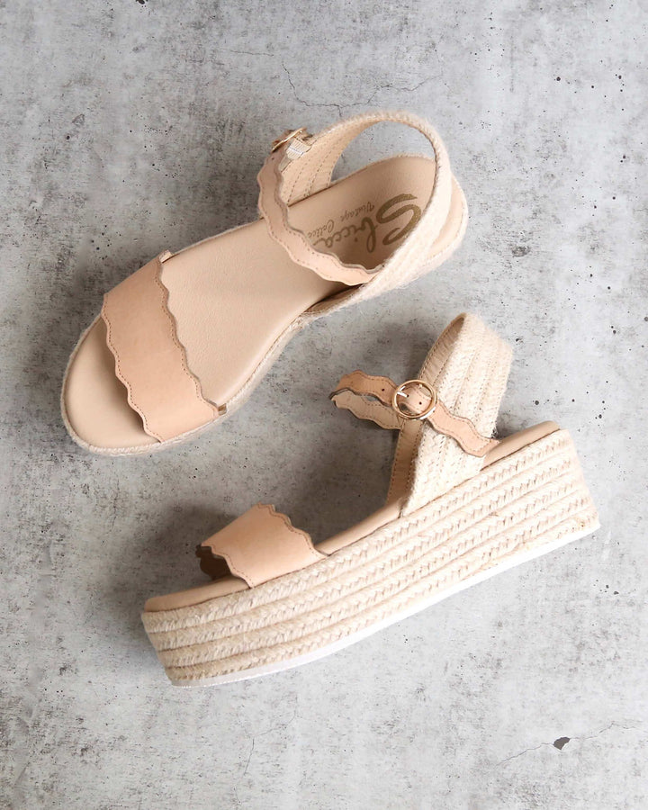Sbicca Charasmatic Espdadrille Scalloped Edge Ankle Strap Sandal in Natural