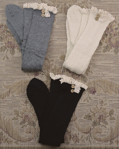 knee high vintage style boot socks with buttons + lace (3 colors) - shophearts - 2