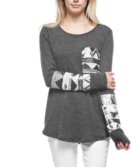 Chevron Sequin Aztec Sleeve Tunic in More Colors