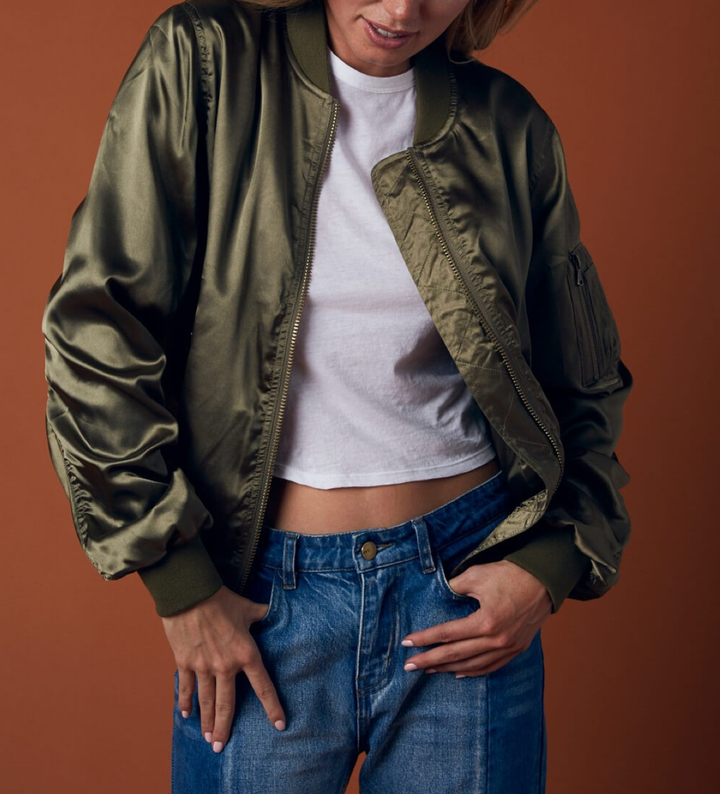 lightweight satin bomber jacket - olive - shophearts - 6