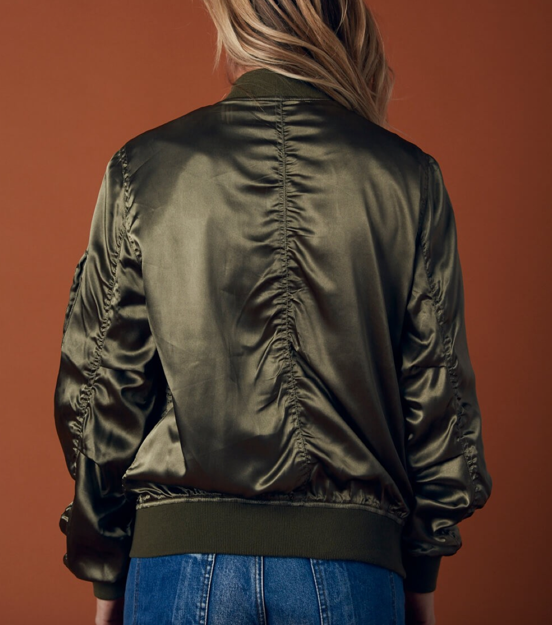 lightweight satin bomber jacket - olive - shophearts - 7