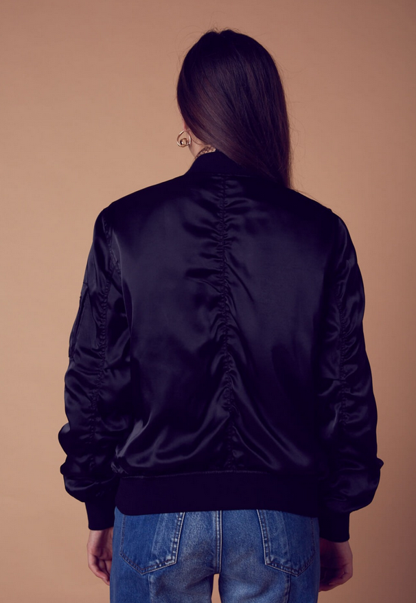 padded satin bomber jacket - black - shophearts - 4