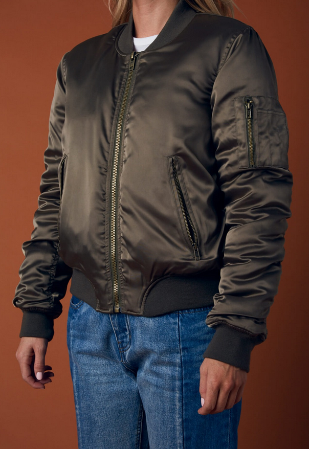 padded satin bomber jacket - olive - shophearts - 5