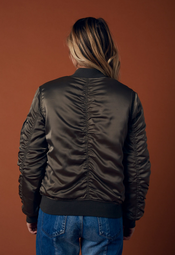 padded satin bomber jacket - olive - shophearts - 6