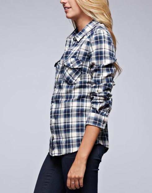 vintage affair soft button up womens plaid flannel long sleeve shirt - navy/blue - shophearts - 4