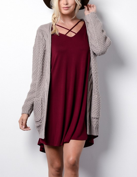Long sleeve low gauge open knit wishlist cardigan sweater with pockets MOCHA