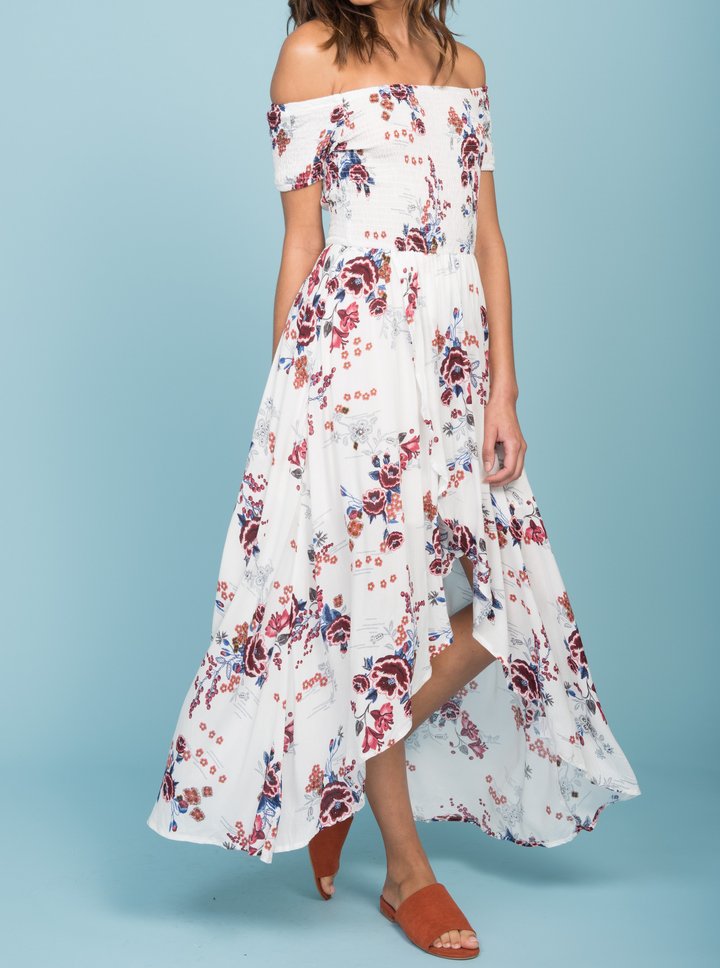 Oasis Floral Smocked Off The Shoulder Maxi Dress