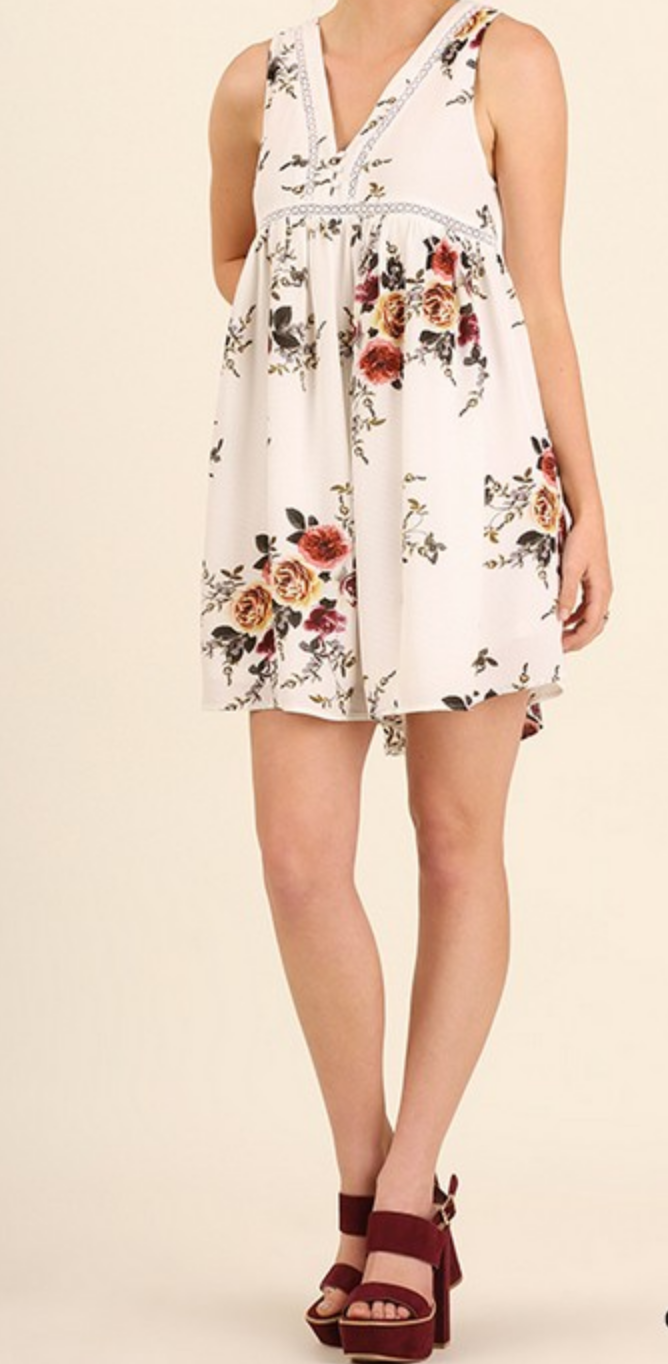 Floral Sleeveless Dress in Off White