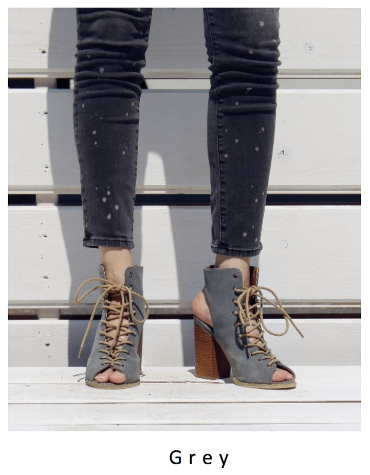 Final Sale - Minimalist Lace Up Peep Toe Heel in Grey