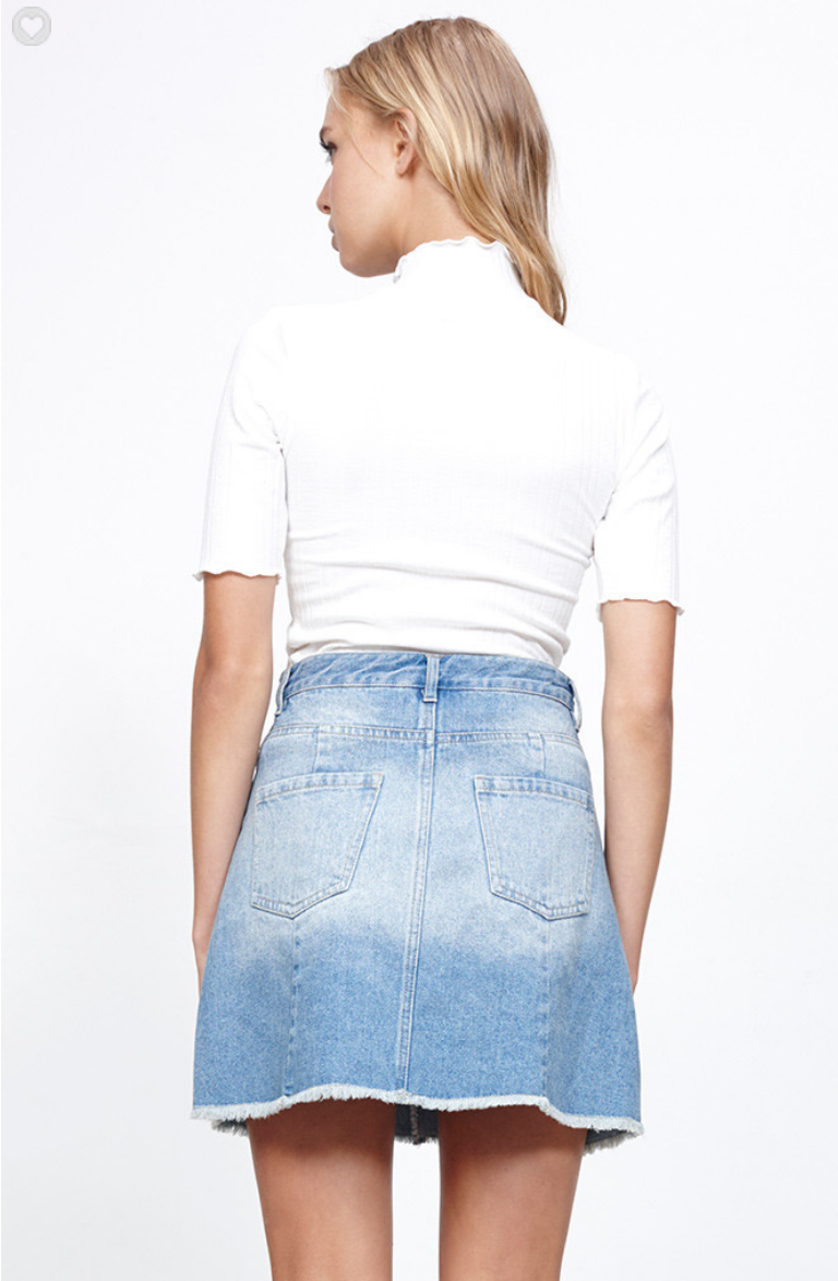 Final Sale - MINKPINK x Disney's Beauty and the Beast - True Beauty Denim Skirt in Vintage Blue