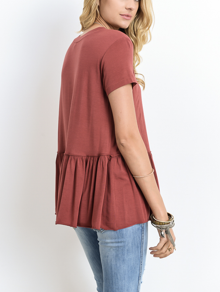 Peplum Crewneck Tee Shirt in More Colors