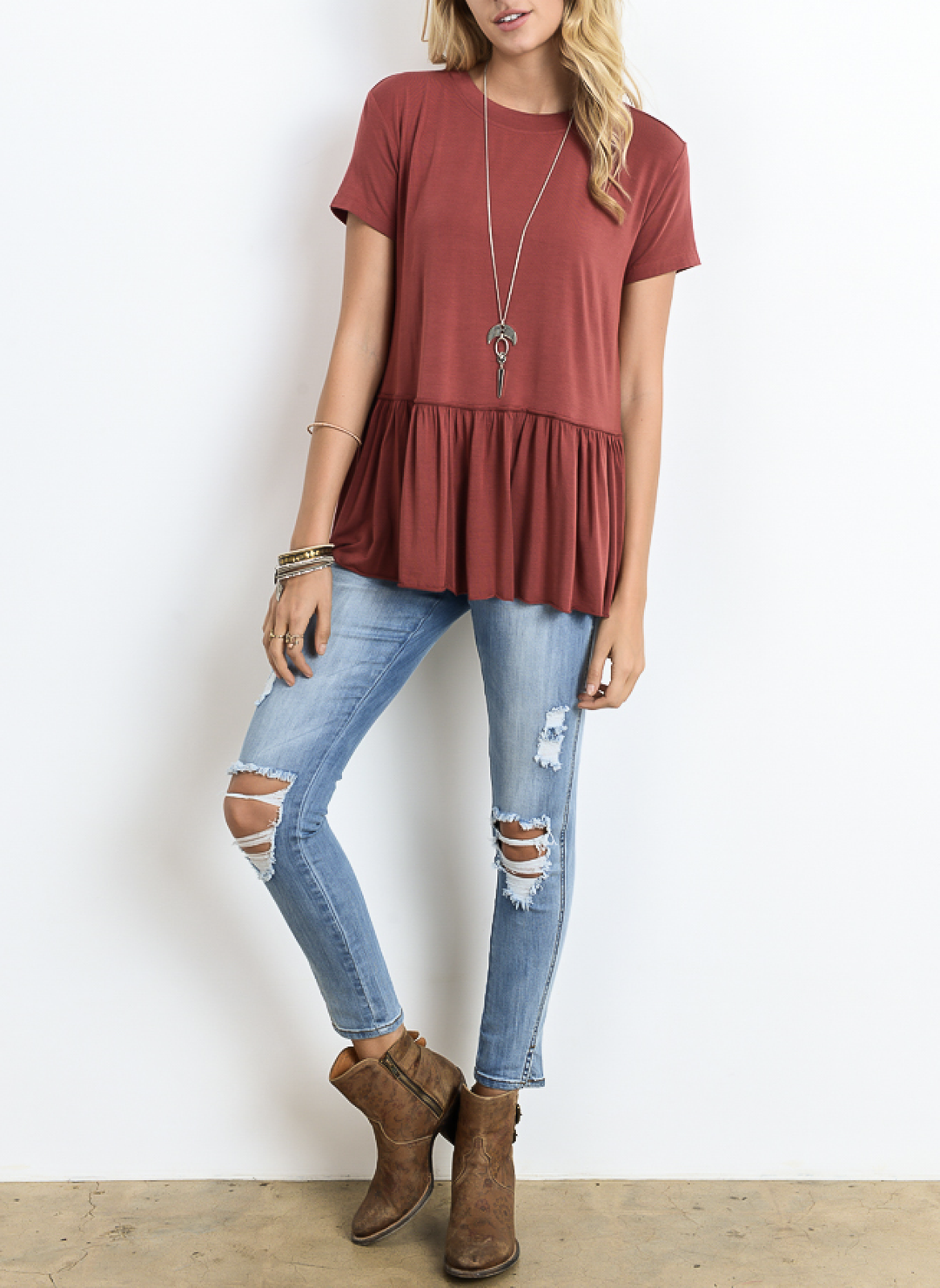 Peplum Crewneck Tee Shirt in More Colors