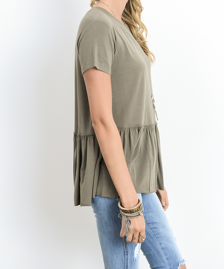 Peplum Crewneck Tee Shirt in More Colors
