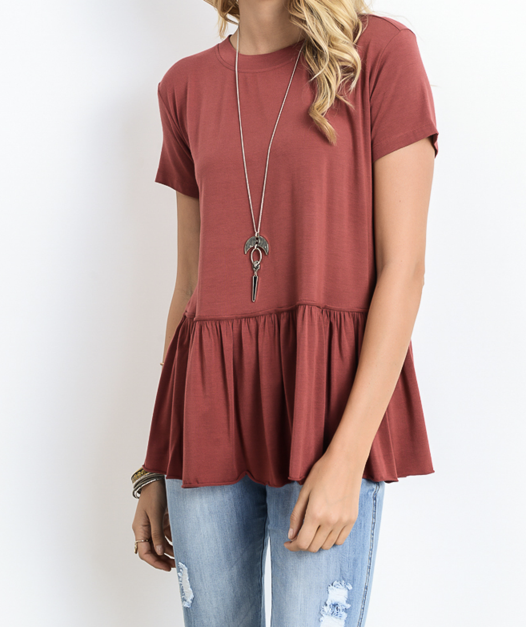 Peplum Crewneck Tee Shirt in More Colors