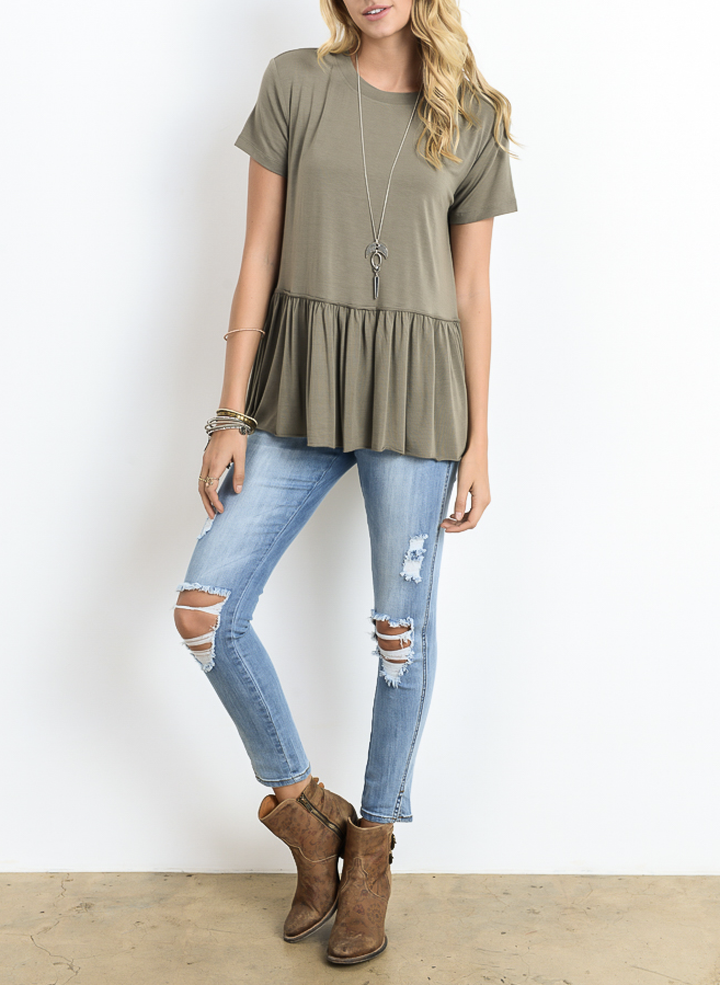 Peplum Crewneck Tee Shirt in More Colors