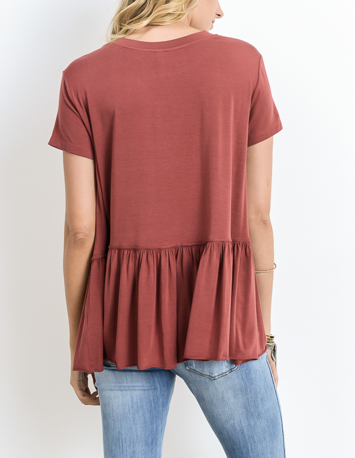 Peplum Crewneck Tee Shirt in More Colors