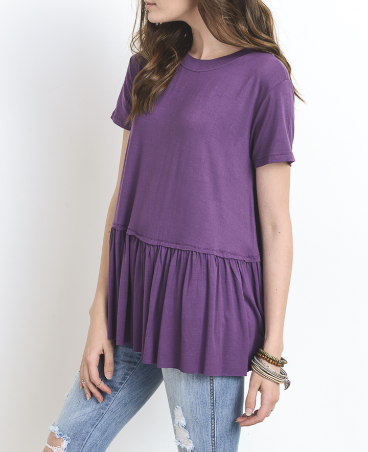 Peplum Crewneck Tee Shirt in More Colors